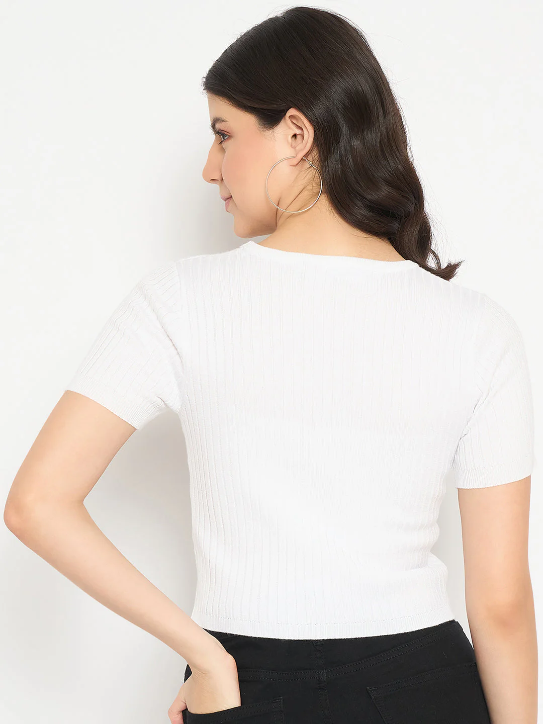 Madame Ribbed Sold White Knitted Crop Top - Image 6