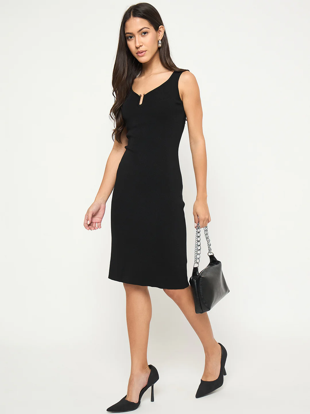 Madame Keyhole Detail Black Midi Bodycon Dress