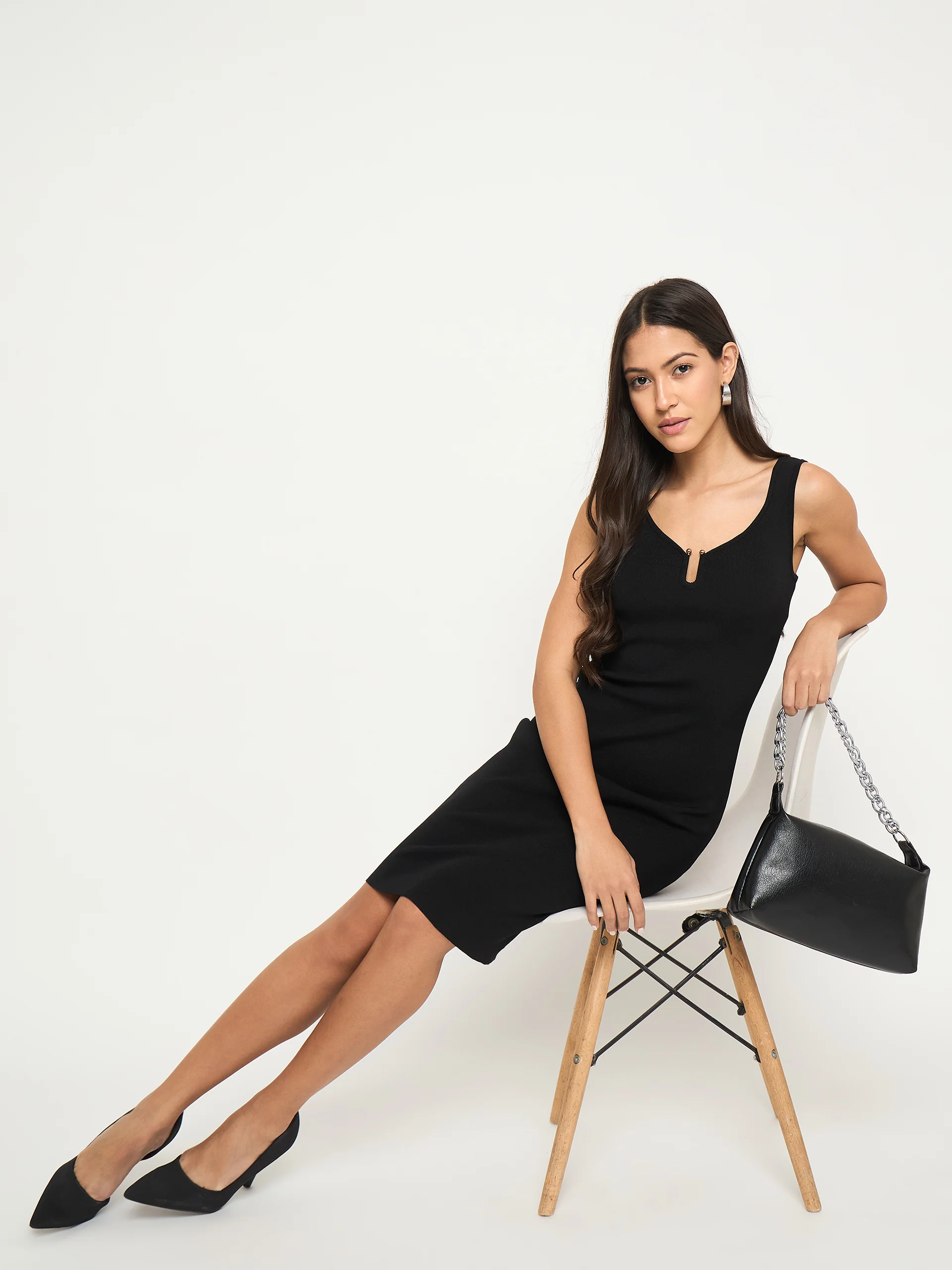 Madame Keyhole Detail Black Midi Bodycon Dress - Image 2