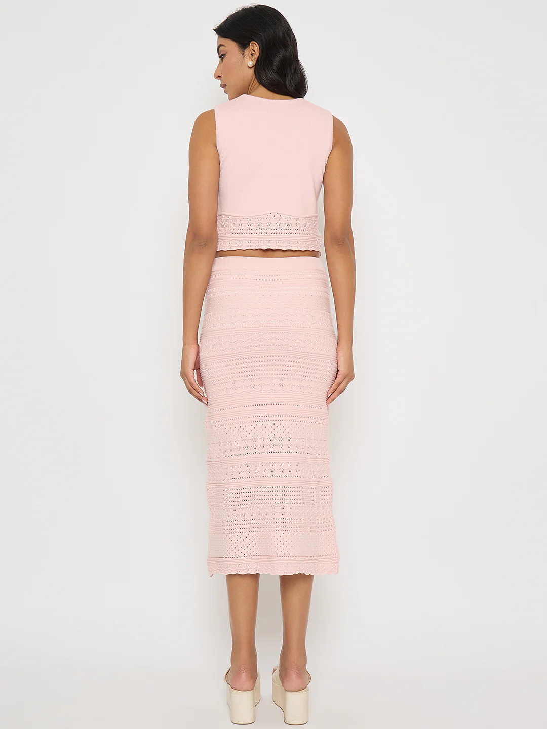 Madame Schiffli Top and Skirt Pink Cotton Knit Co-ord Set - Image 6