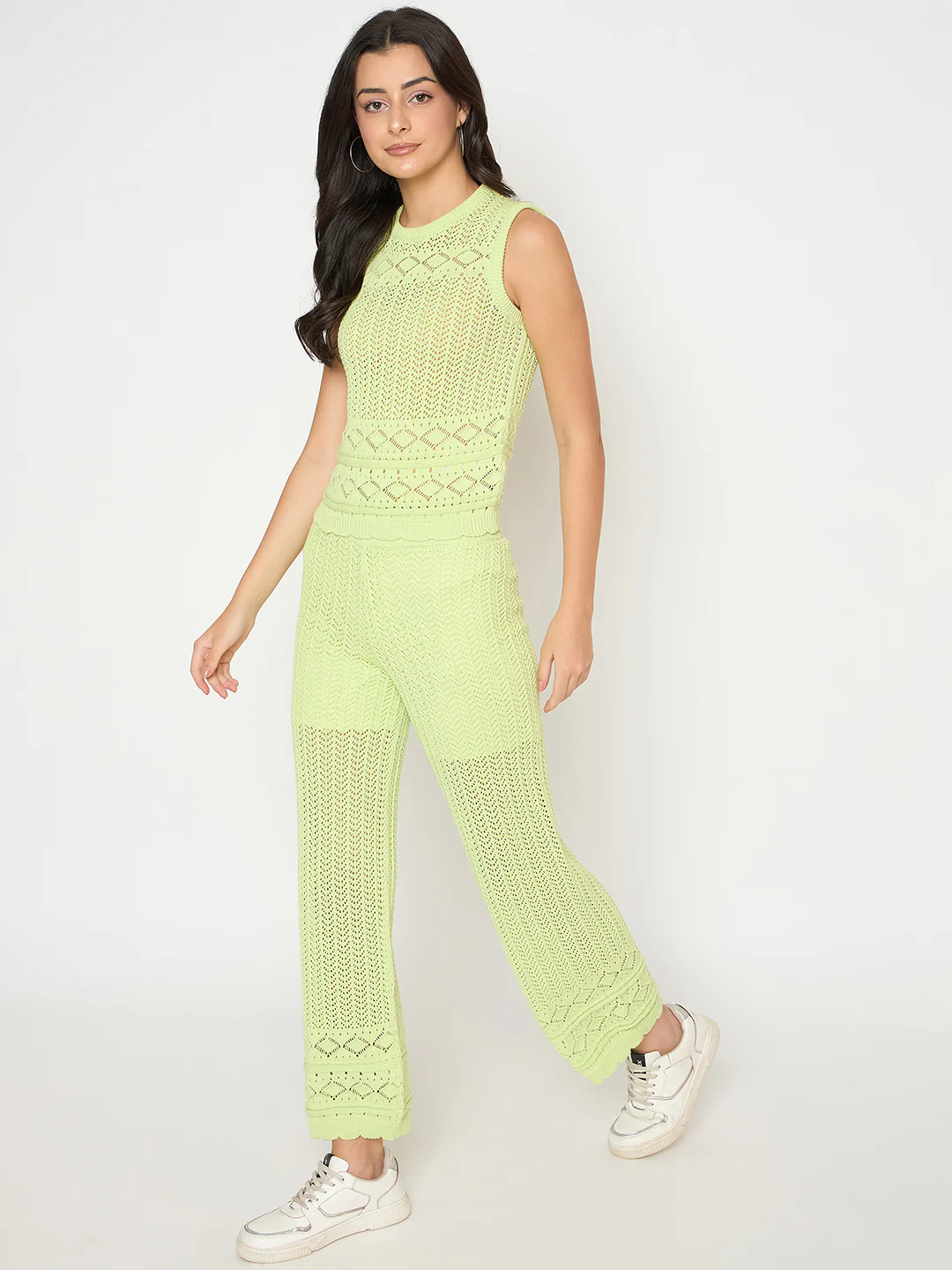 Madame Cotton Top and Bottom Lime Yellow Knitted Co-ord Set - Image 5