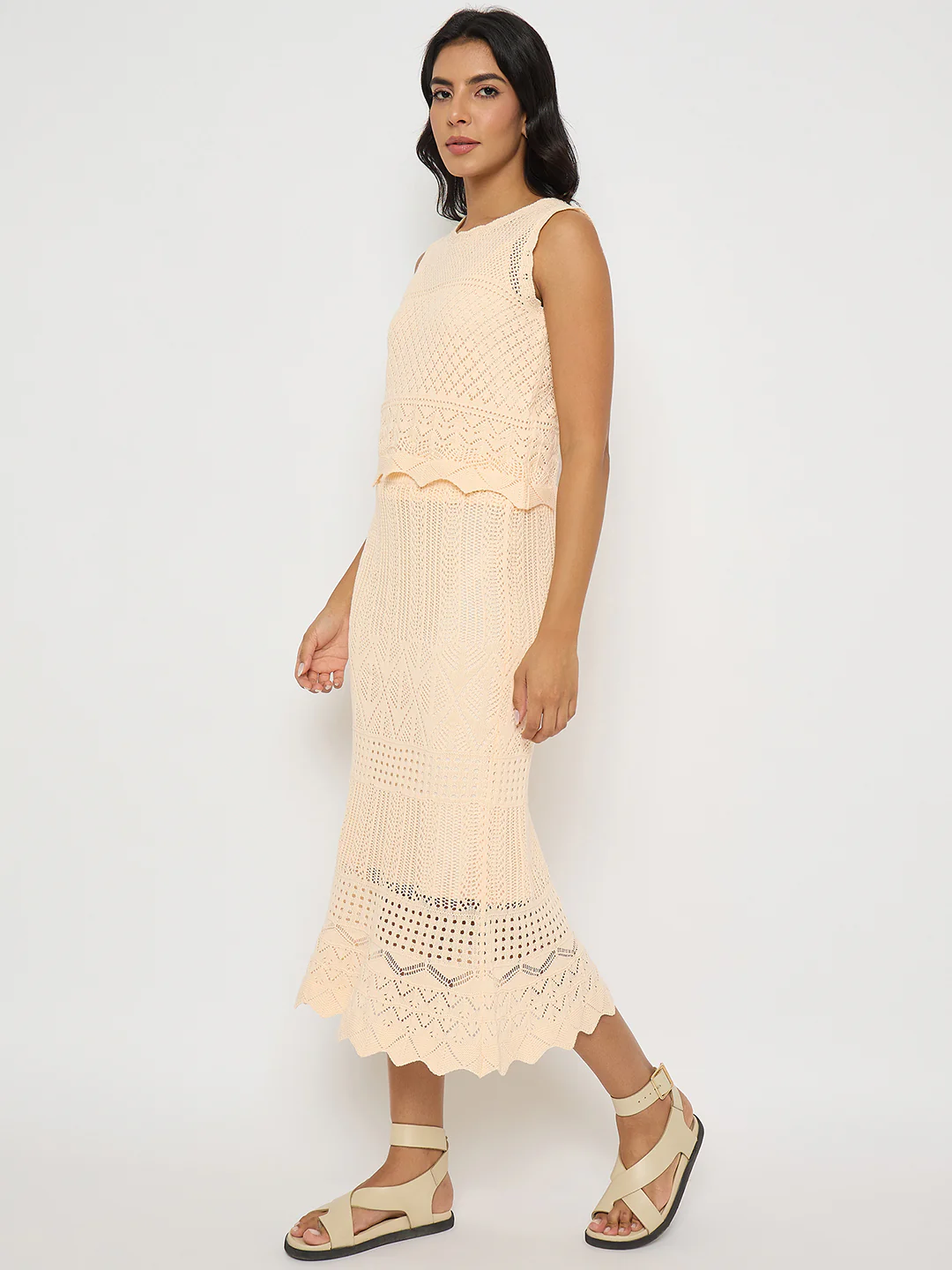 Madame Semi Sheer Top and Skirt Peach Cotton Co-ord Set - Image 4