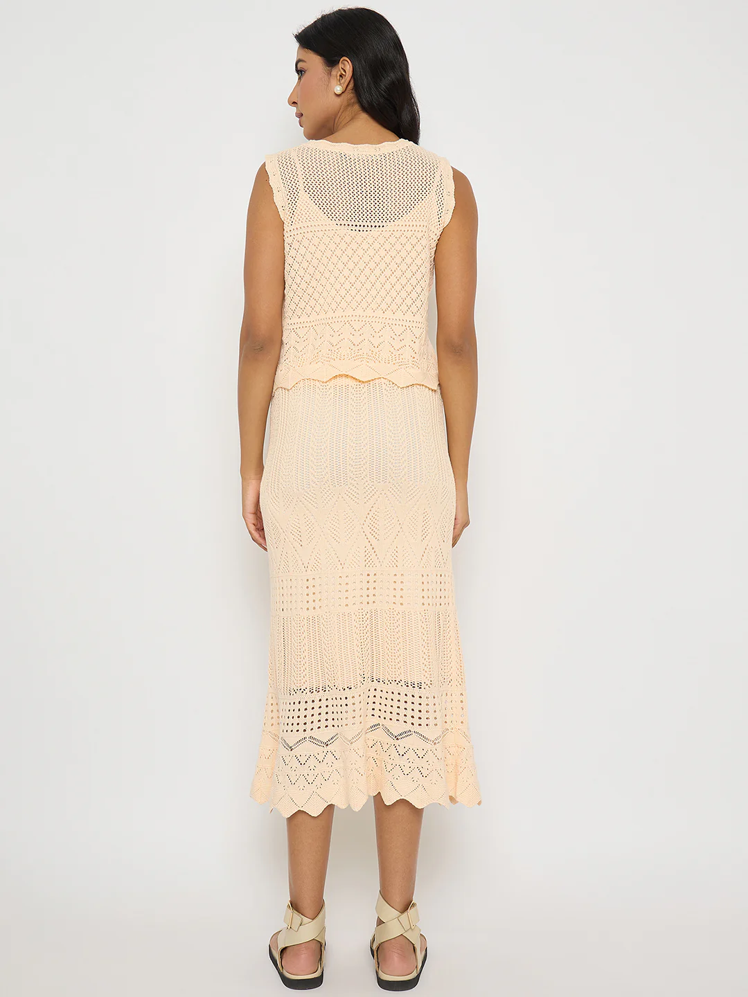 Madame Semi Sheer Top and Skirt Peach Cotton Co-ord Set - Image 7