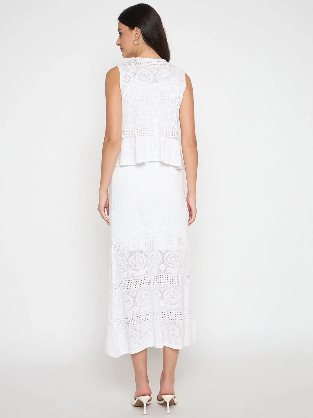 Madame Viscose Blend Top and Wide Leg Bottoms White Knitted Co-ord Set - Image 6