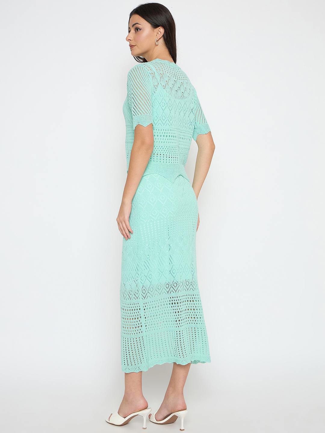 Madame Semi Sheer Top and Skirt Powder Blue Knitted Co-ord Set - Image 5