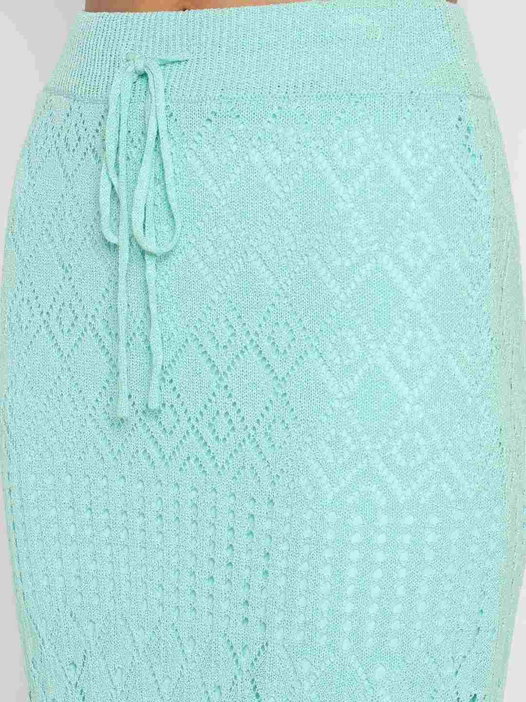 Madame Semi Sheer Top and Skirt Powder Blue Knitted Co-ord Set - Image 6