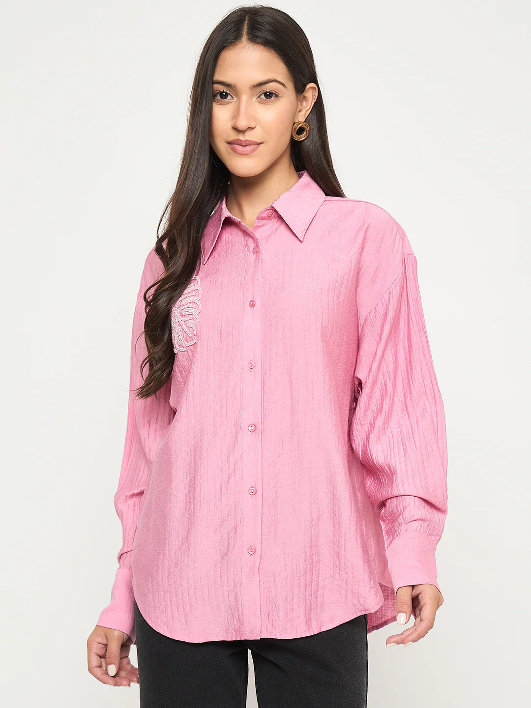 Madame Textured Botanical Embellishment Dusty Pink Shirt - Image 3