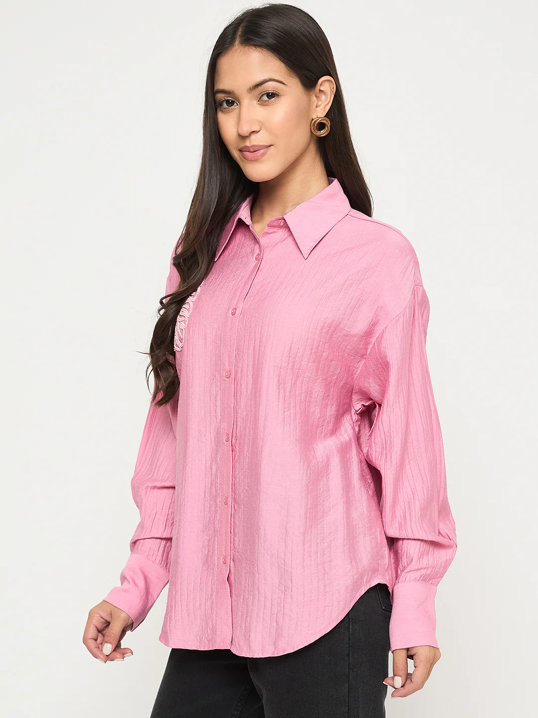 Madame Textured Botanical Embellishment Dusty Pink Shirt - Image 5