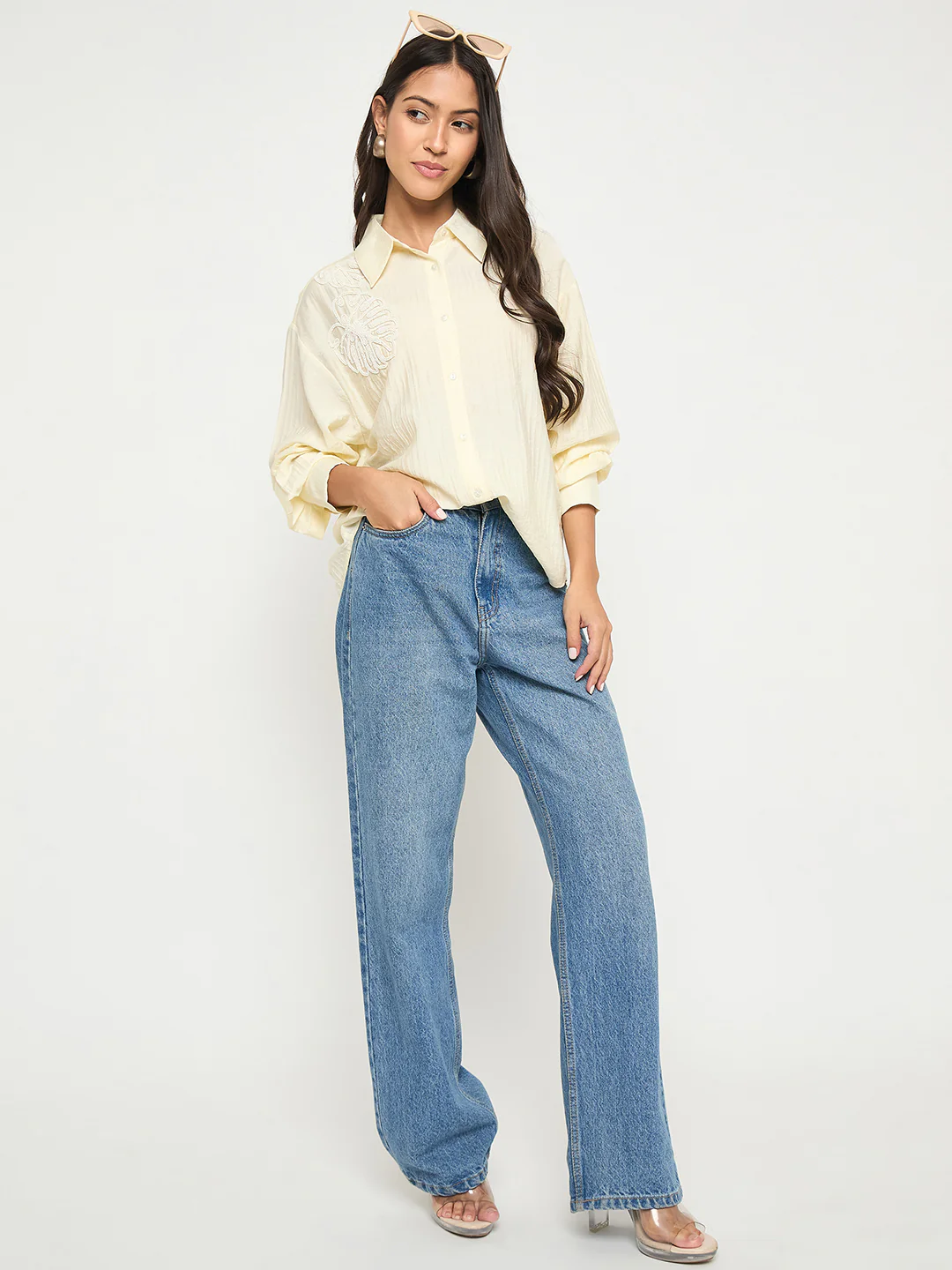 Madame Botanical Embroidery Off White Rayon Blend Shirt - Image 2