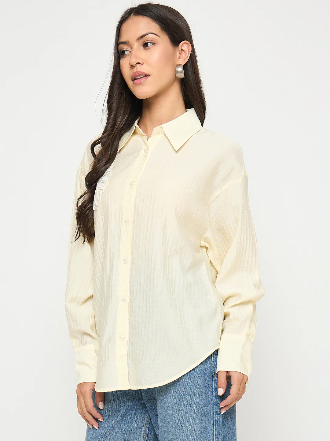 Madame Botanical Embroidery Off White Rayon Blend Shirt - Image 5