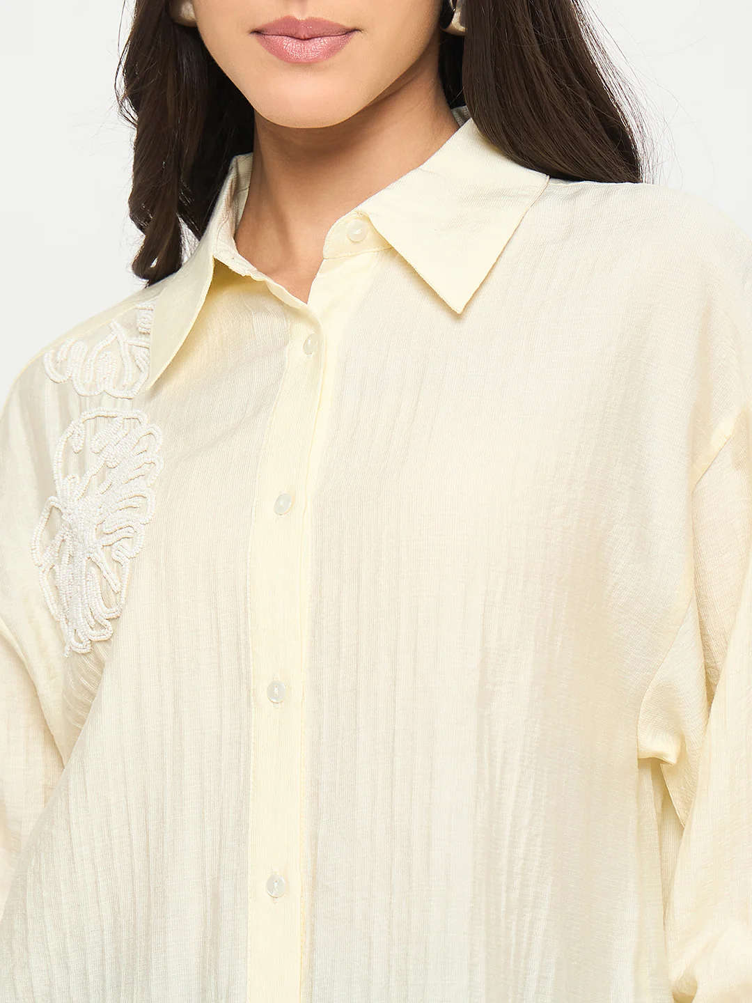 Madame Botanical Embroidery Off White Rayon Blend Shirt - Image 7