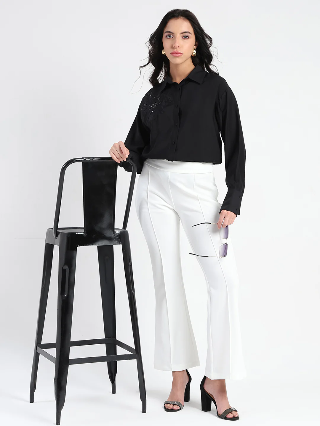 Madame Crushed Tissue Embroidered Black Shirt - Image 2