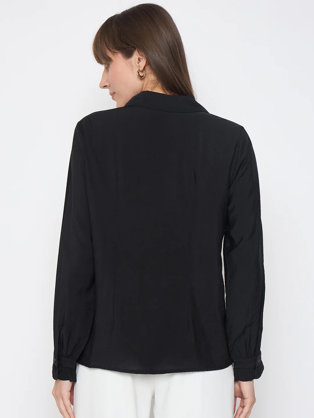 Madame Nylon Blend Heart Embellished Buttoned Black Shirt - Image 6