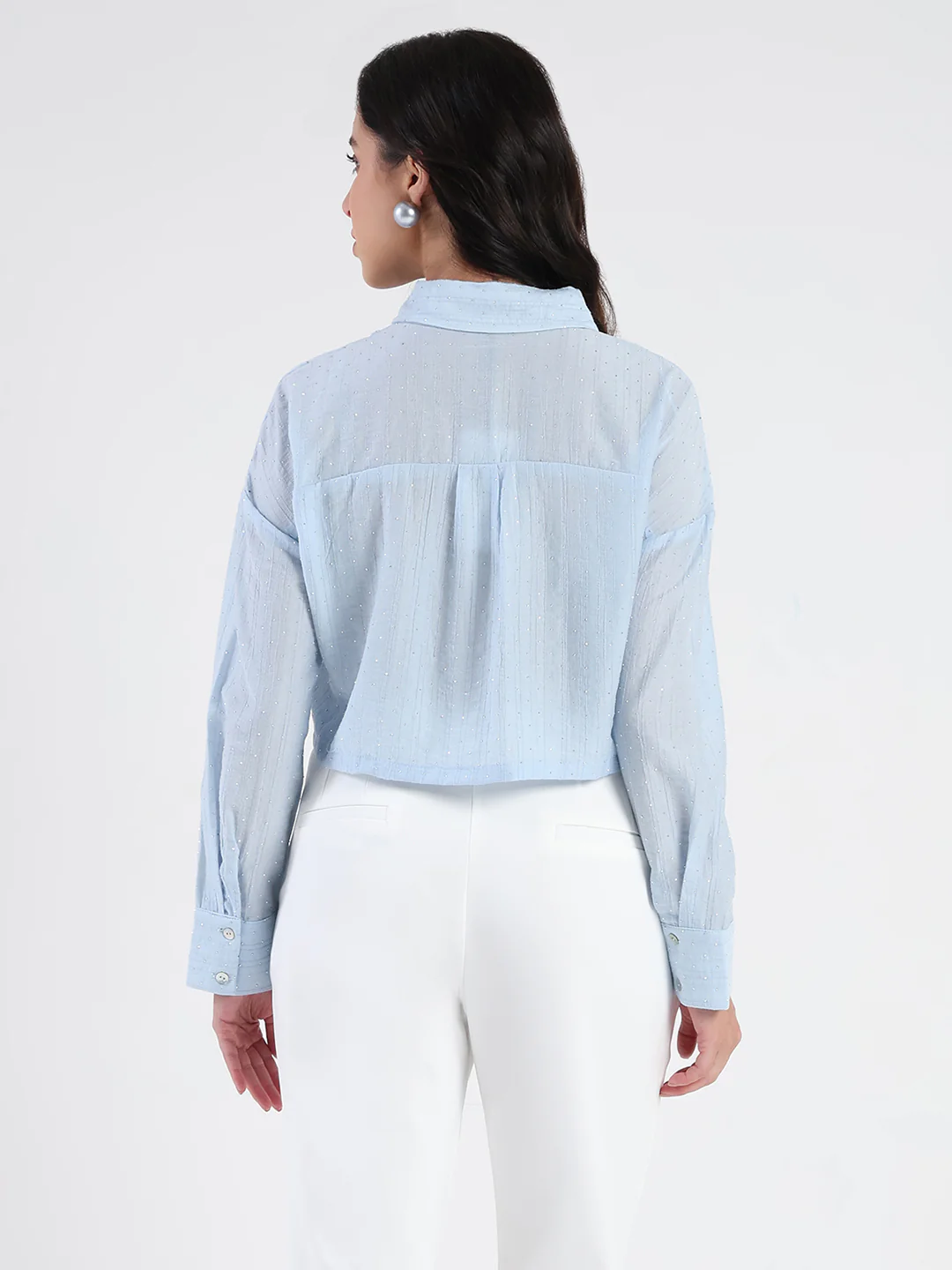 Madame D-Ring Straps Shimmer Detail Ice Blue Shirt - Image 6