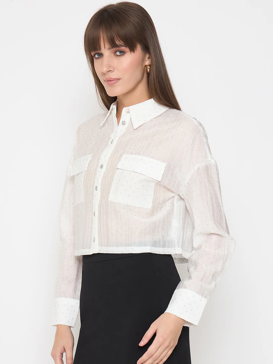 Madame D-Ring Straps Shimmer Detail White Shirt - Image 5