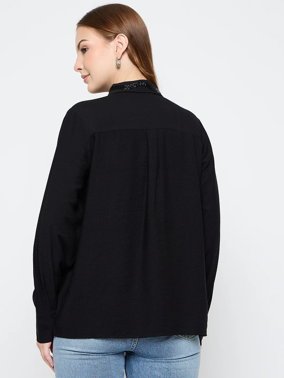 Madame Embellished Rayon Blend Black Shirt - Image 6