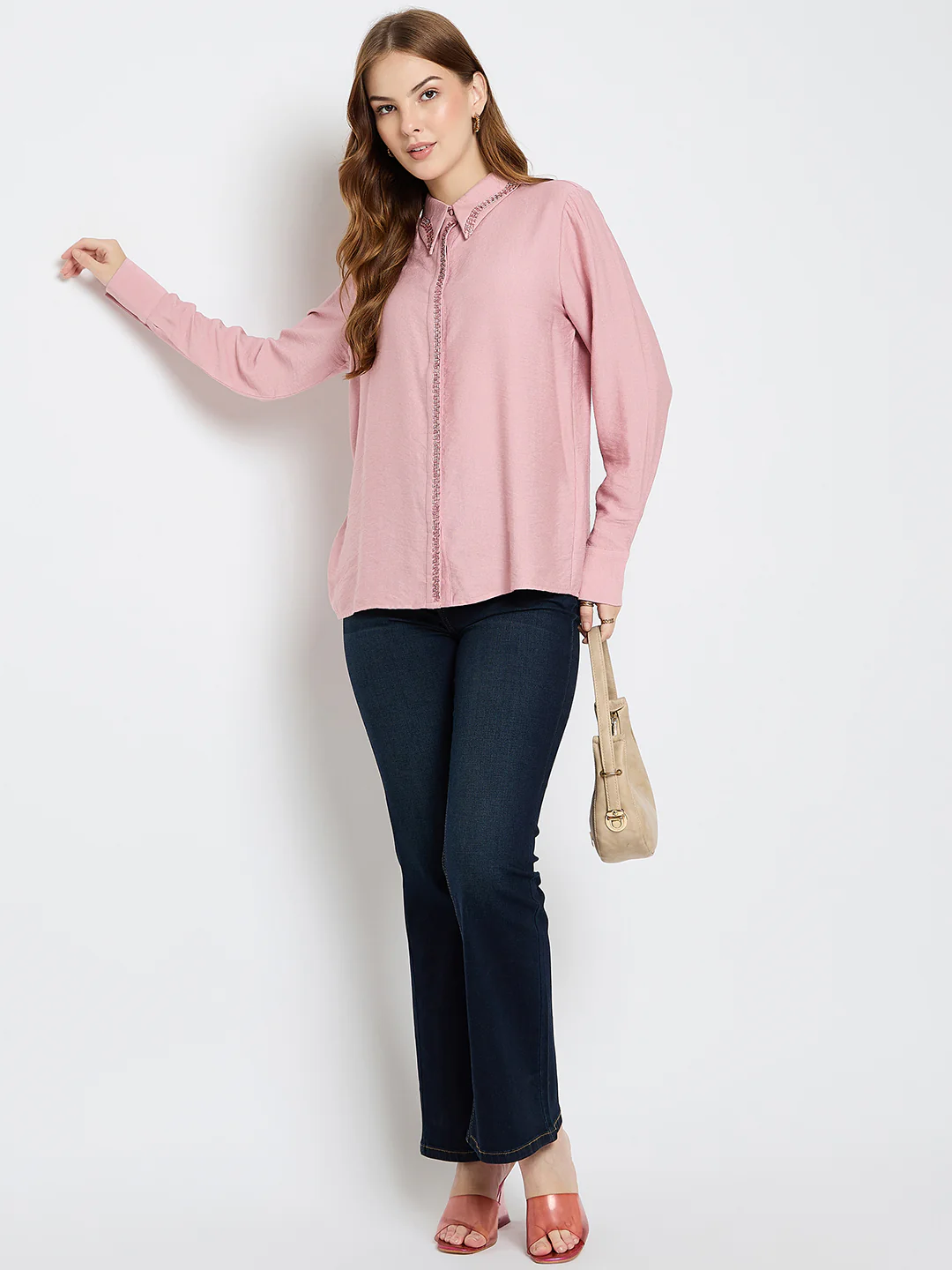 Madame Embellished Rayon Blend Pink Shirt - Image 2