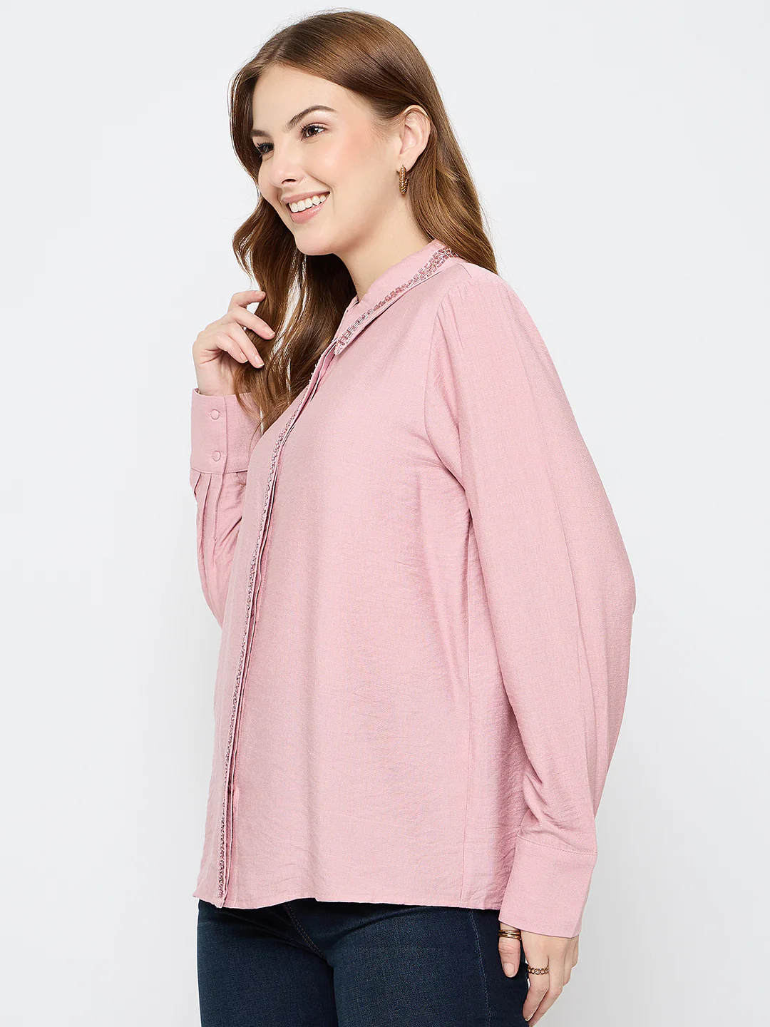 Madame Embellished Rayon Blend Pink Shirt - Image 5