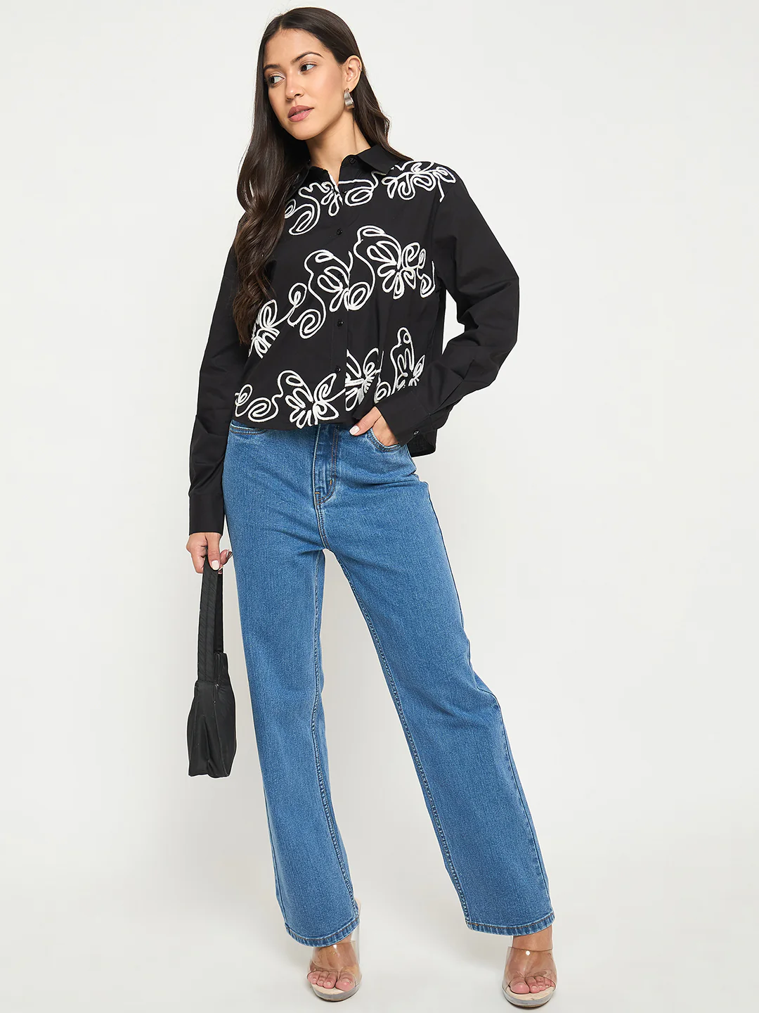 Madame Dori Embroidered Black Cotton Shirt - Image 2