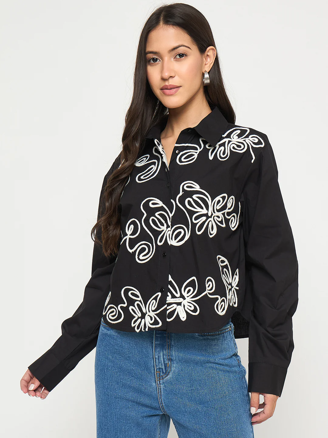 Madame Dori Embroidered Black Cotton Shirt - Image 3