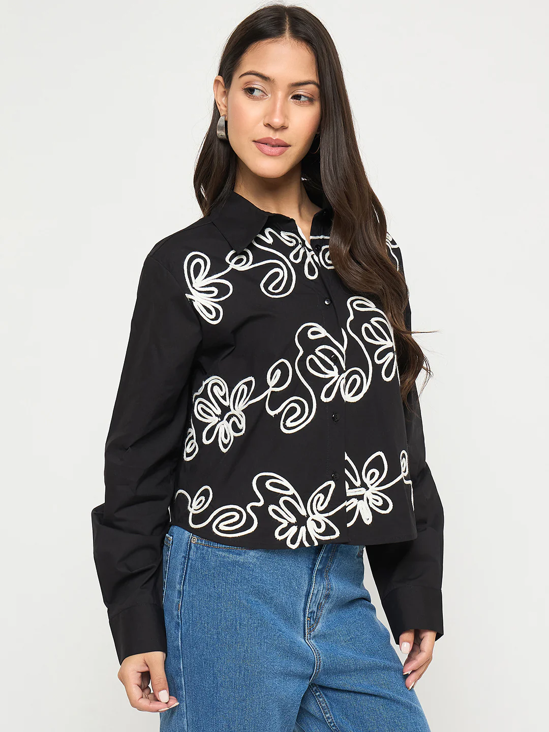 Madame Dori Embroidered Black Cotton Shirt - Image 4