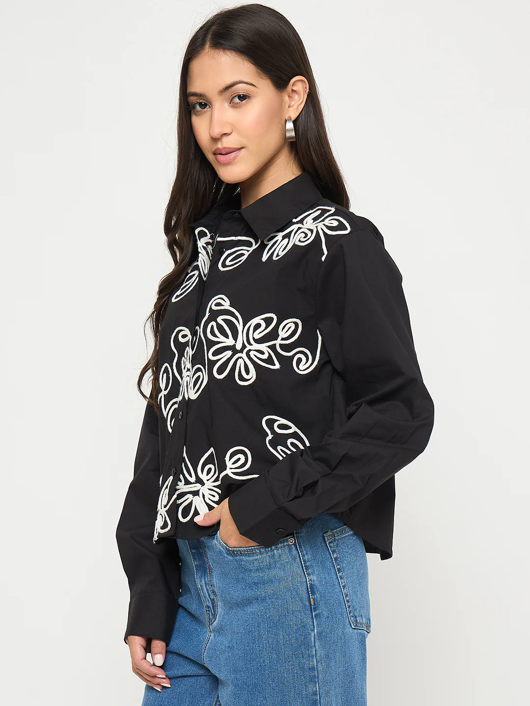 Madame Dori Embroidered Black Cotton Shirt - Image 5