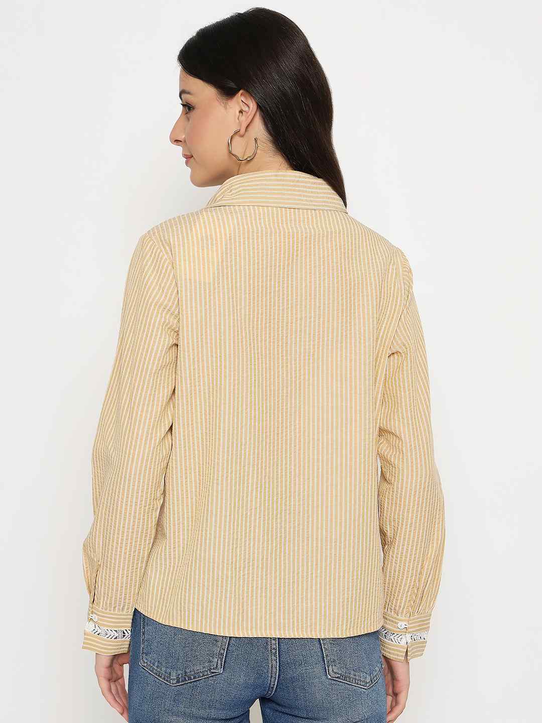 Madame Textured Embroidered Accents Beige Shirt - Image 6