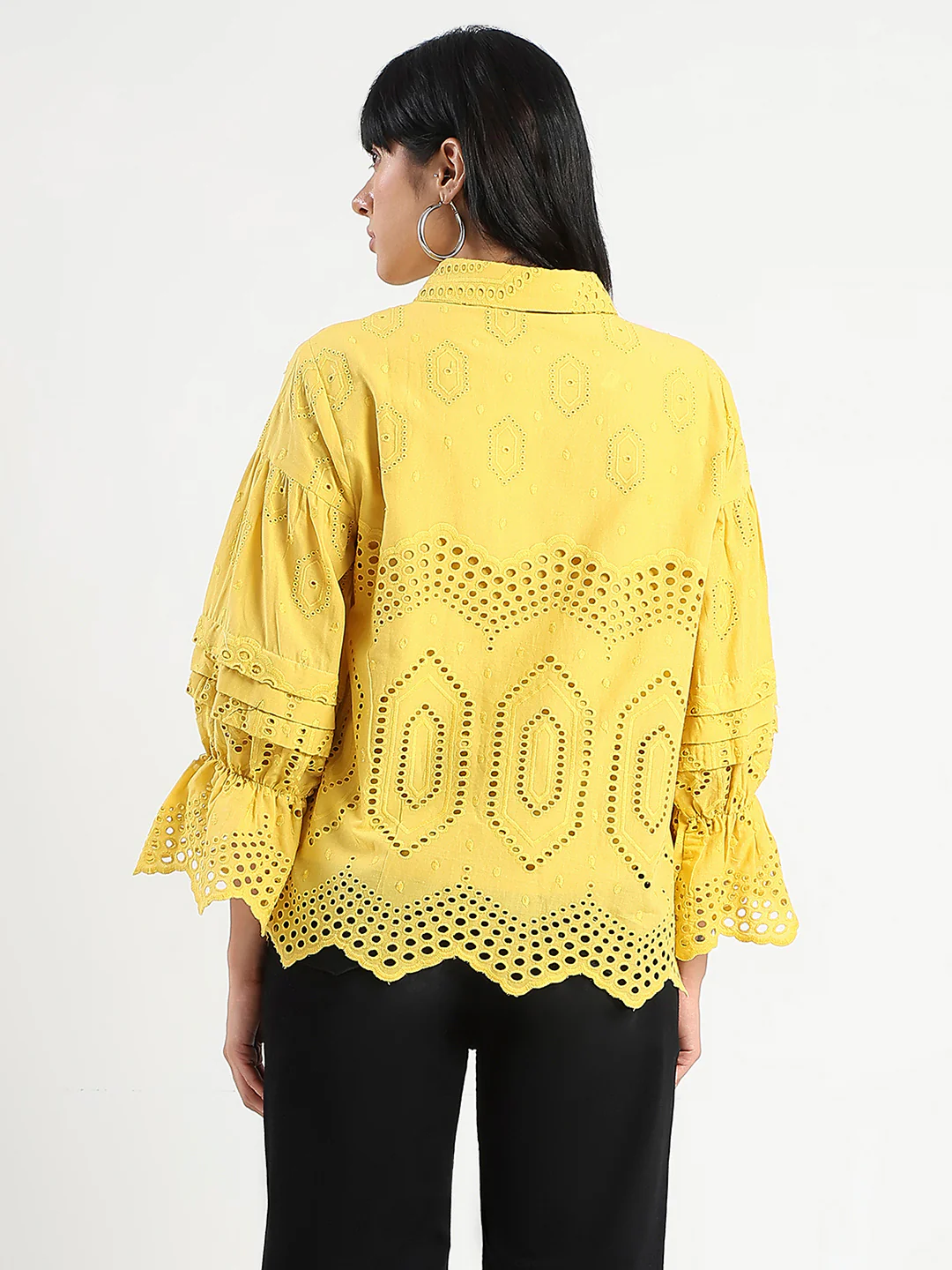 Madame Schiffli Mustard Yellow Cotton Shirt - Image 4