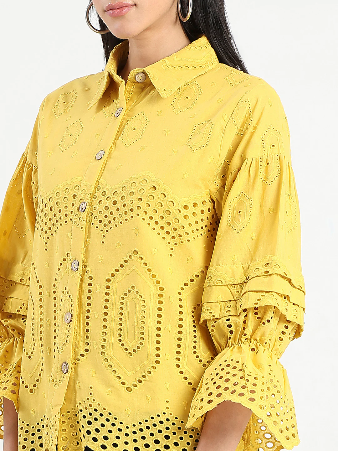 Madame Schiffli Mustard Yellow Cotton Shirt - Image 7