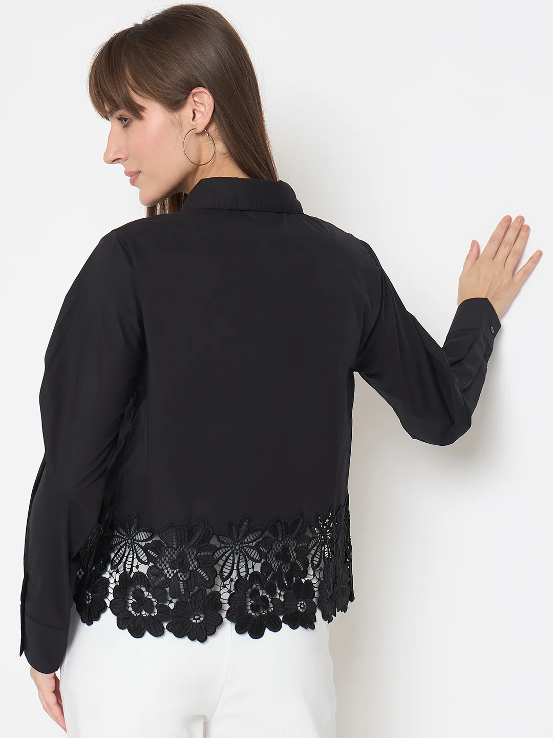 Madame Floral Lace Scalloped Hem Black Shirt - Image 6