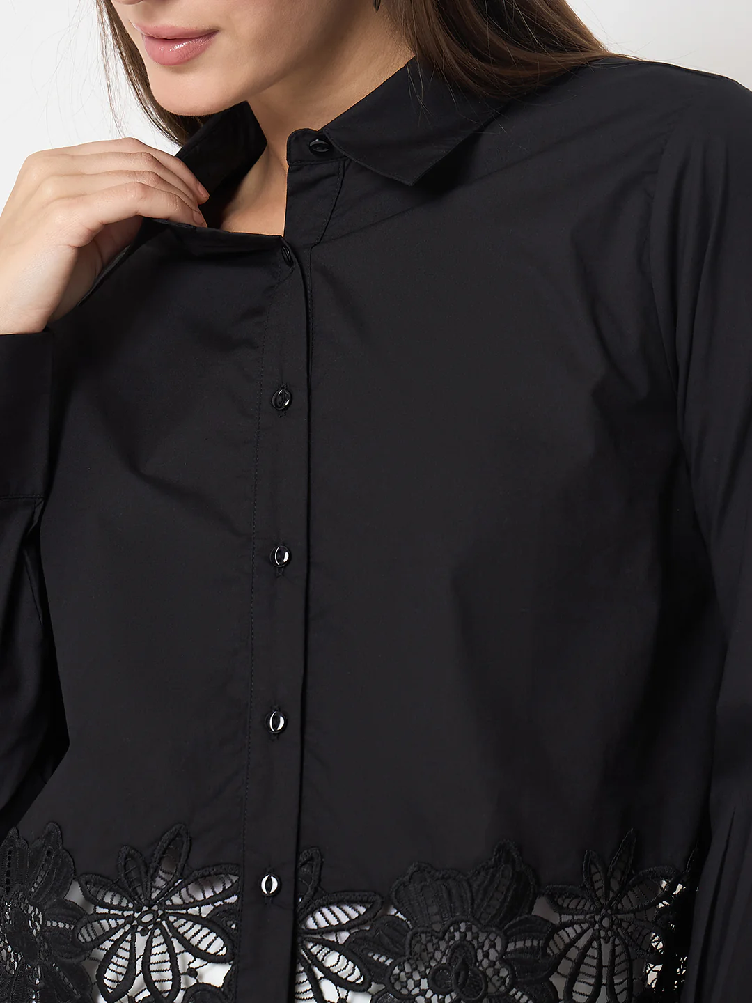 Madame Floral Lace Scalloped Hem Black Shirt - Image 7