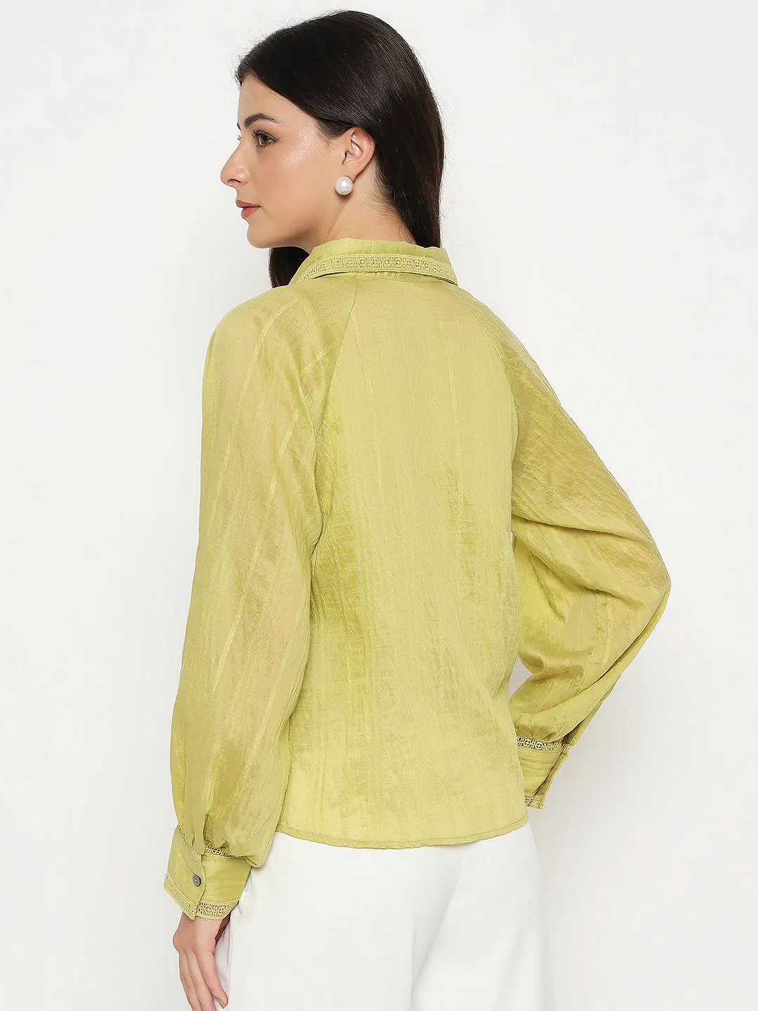 Madame Textured Nylon Blend Cyber Lime Full Sleeve Shirt - Image 7