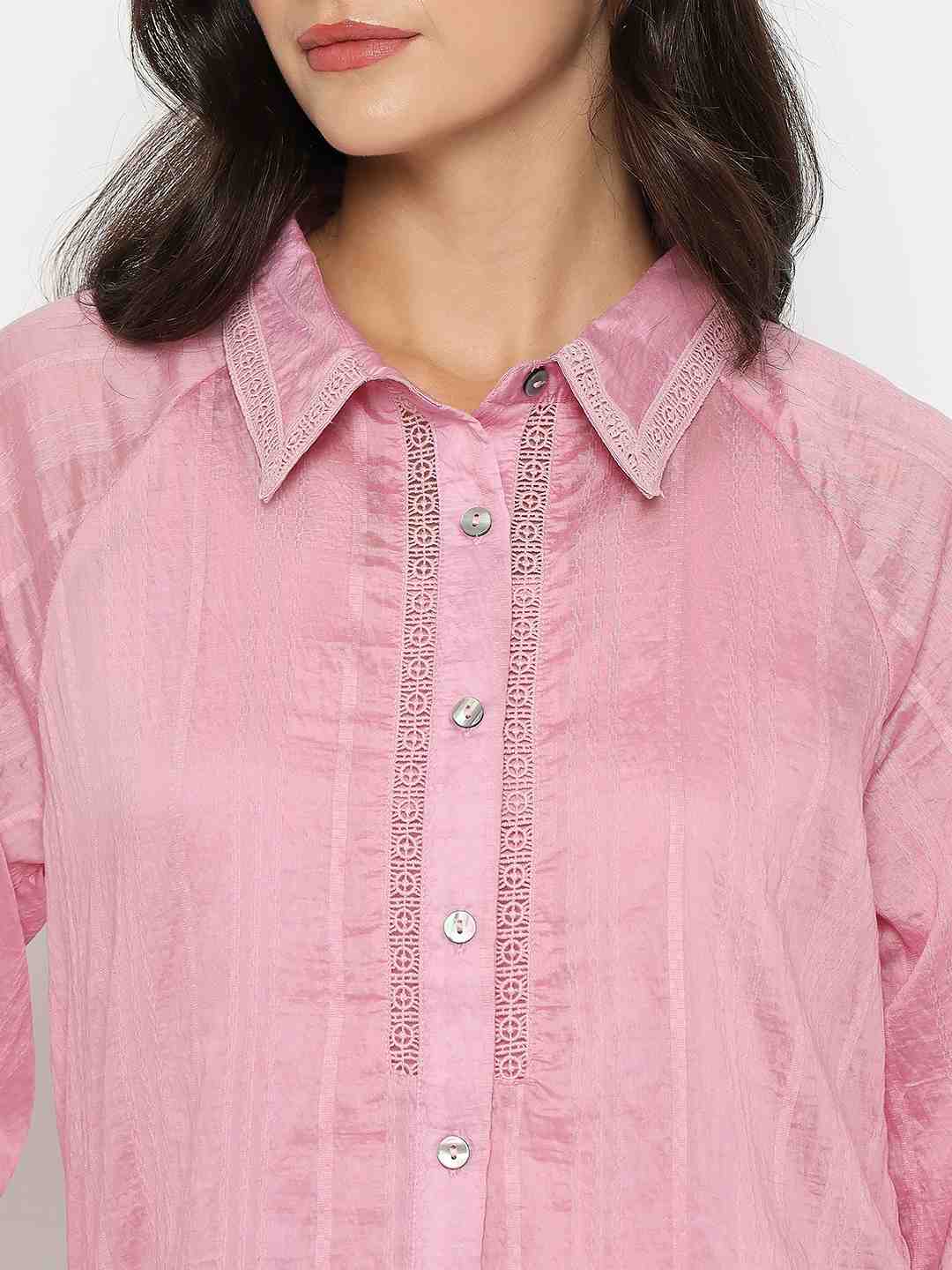 Madame Textured Nylon Blend Pink Full Sleeve Shirt - Image 8