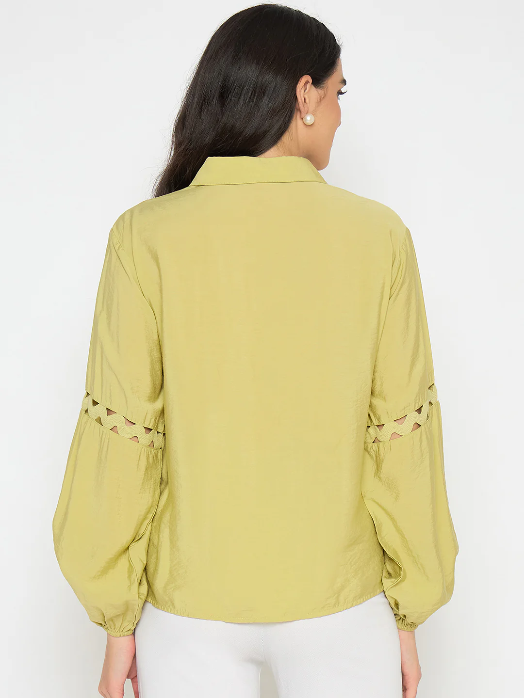 Madame Puff Sleeve Pear Green Rayon Blend Shirt - Image 6