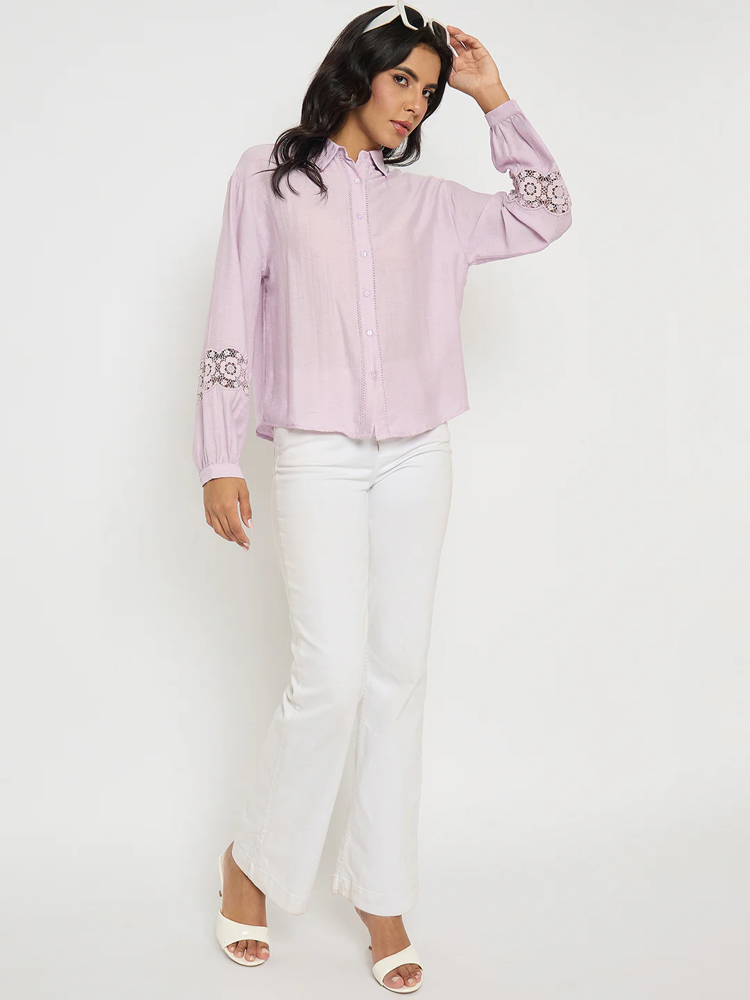 Madame Lace Detailed Lilac Nylon Blend Shirt - Image 2
