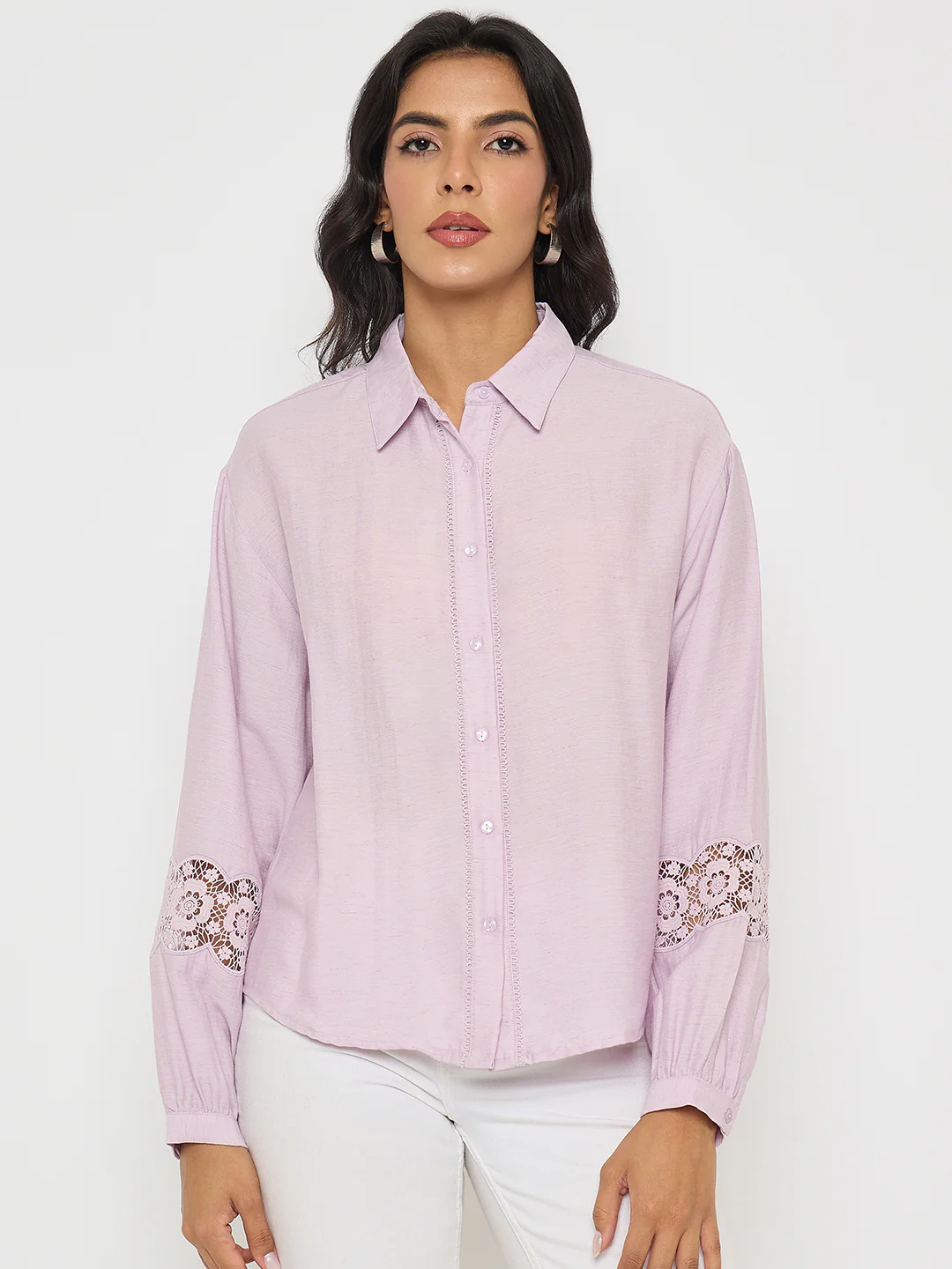 Madame Lace Detailed Lilac Nylon Blend Shirt - Image 3