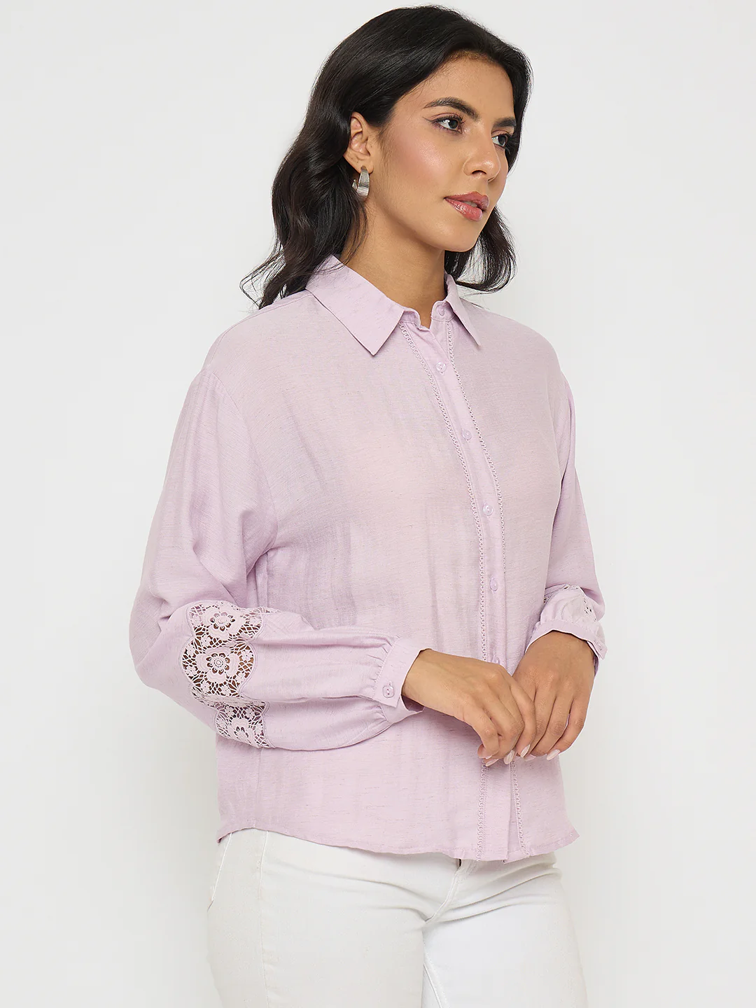 Madame Lace Detailed Lilac Nylon Blend Shirt - Image 4
