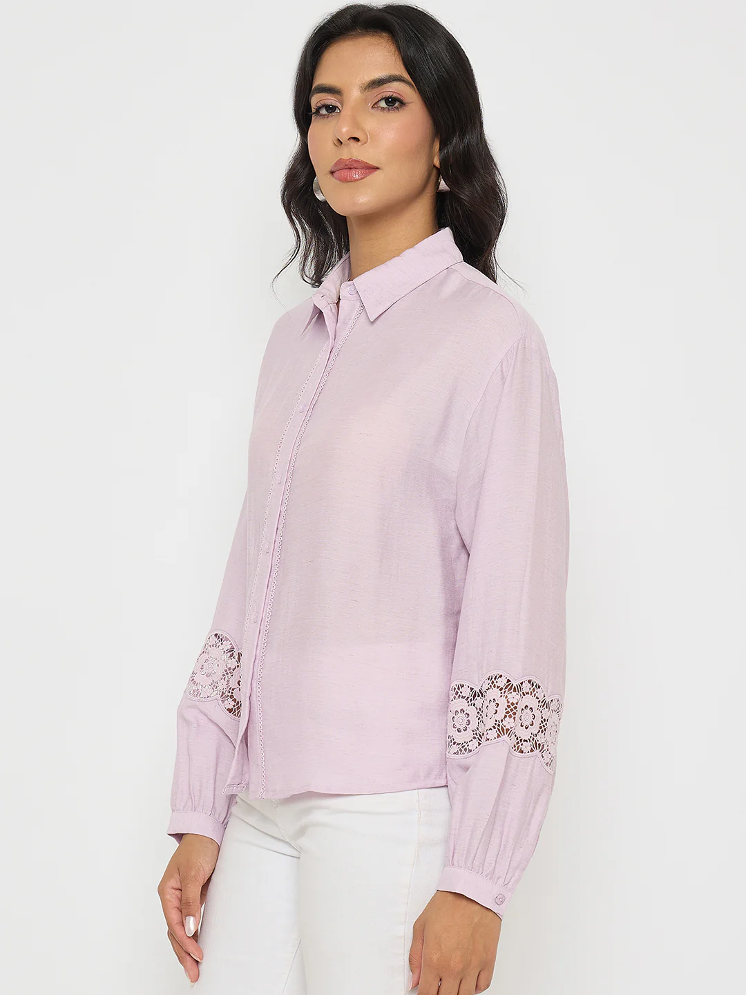 Madame Lace Detailed Lilac Nylon Blend Shirt - Image 5