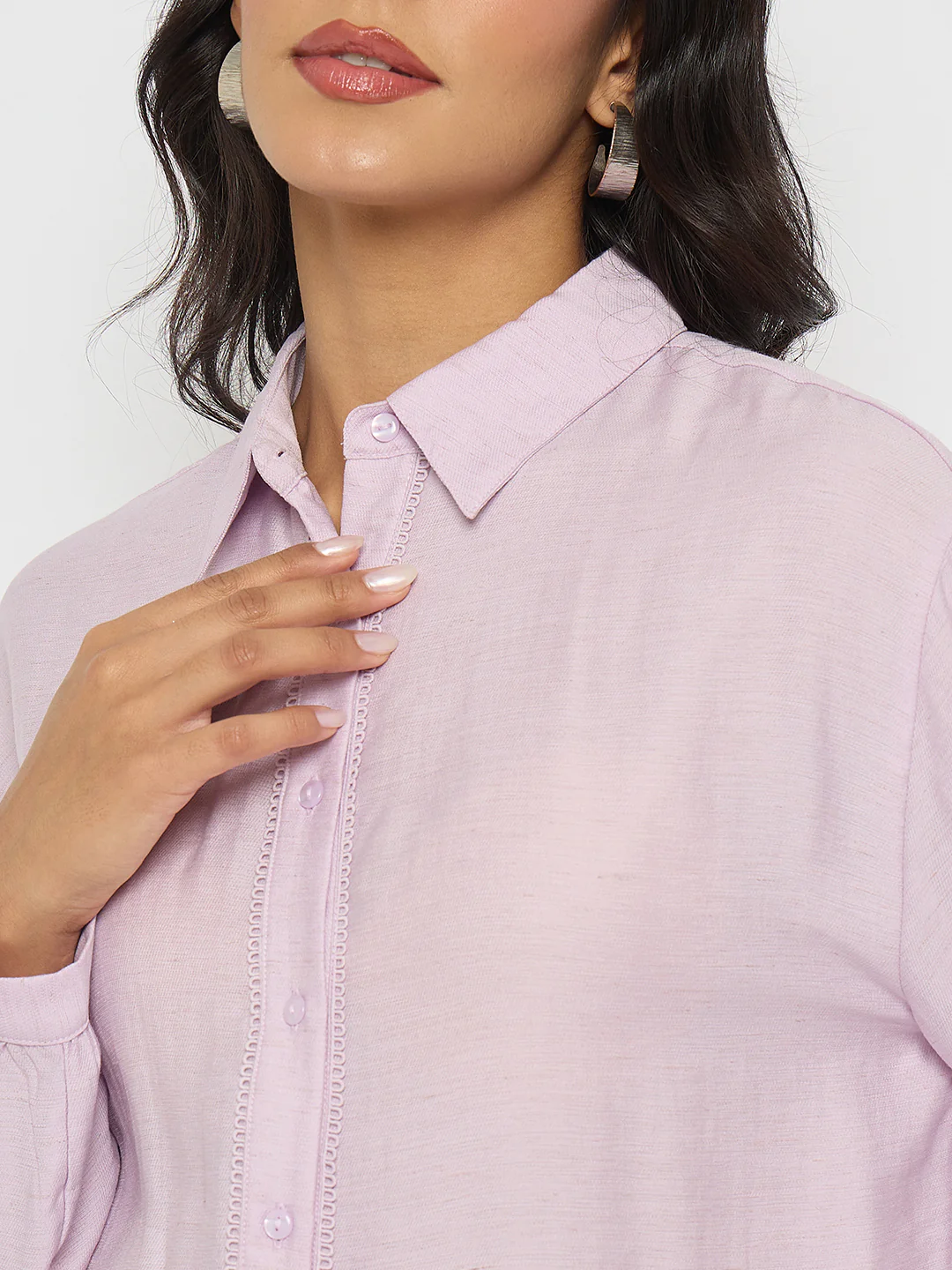 Madame Lace Detailed Lilac Nylon Blend Shirt - Image 7