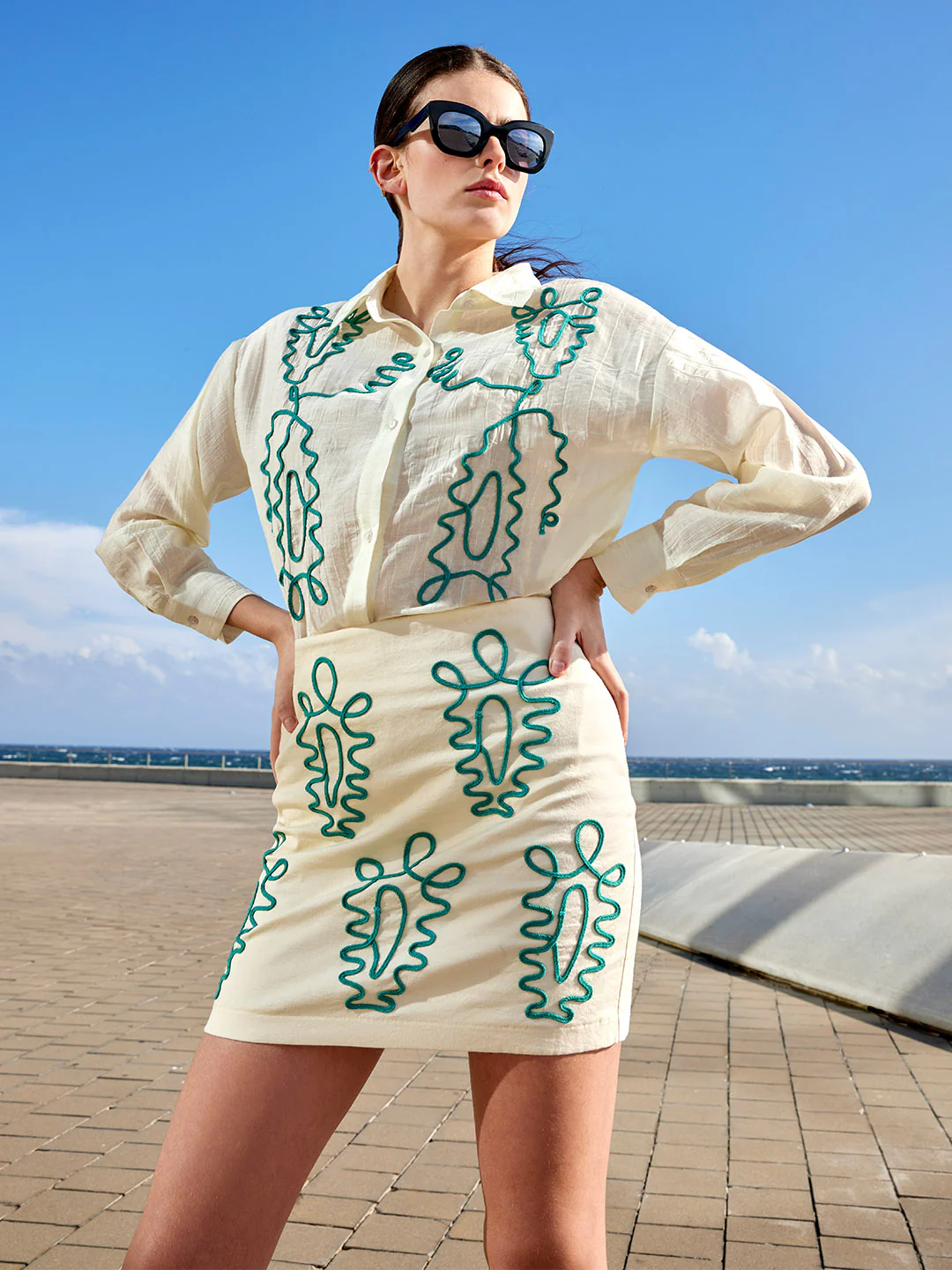 Madame Embroidered Tencel Blend Off White Shirt