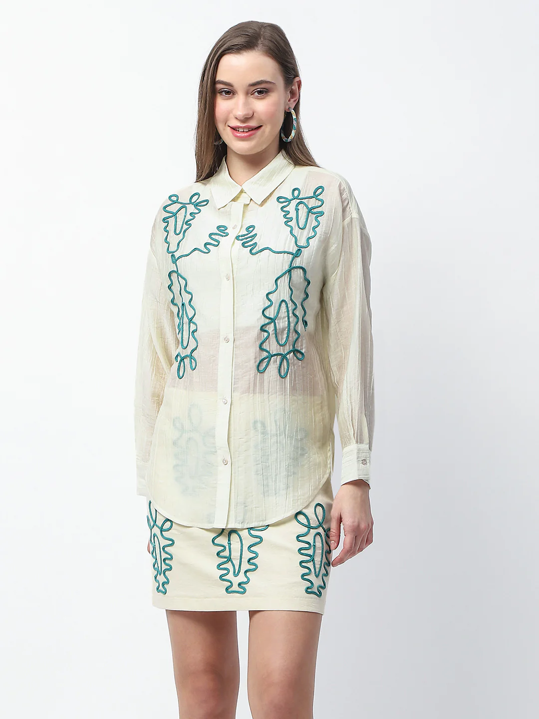 Madame Embroidered Tencel Blend Off White Shirt - Image 4