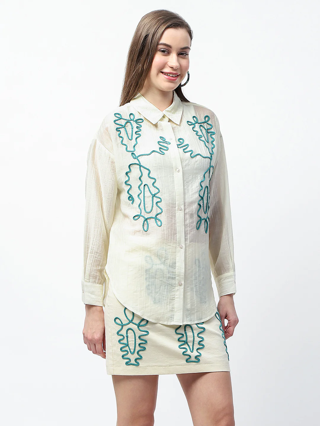 Madame Embroidered Tencel Blend Off White Shirt - Image 5