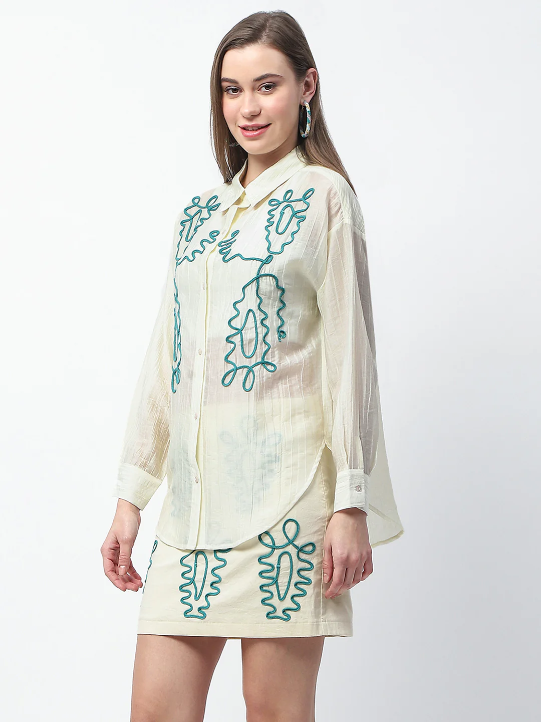 Madame Embroidered Tencel Blend Off White Shirt - Image 6