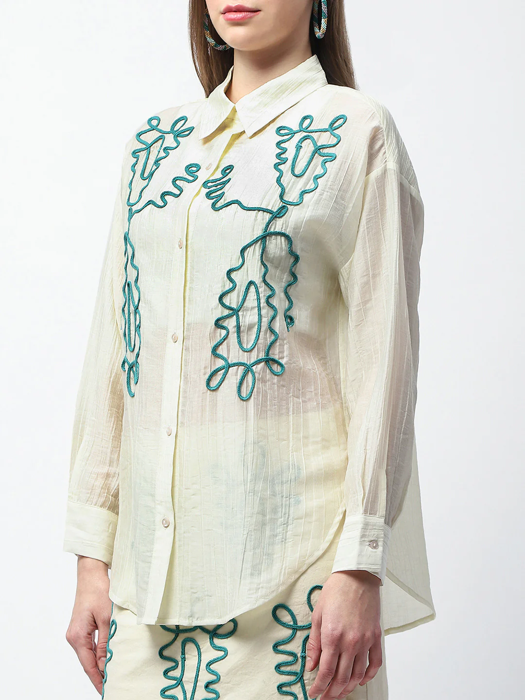 Madame Embroidered Tencel Blend Off White Shirt - Image 8