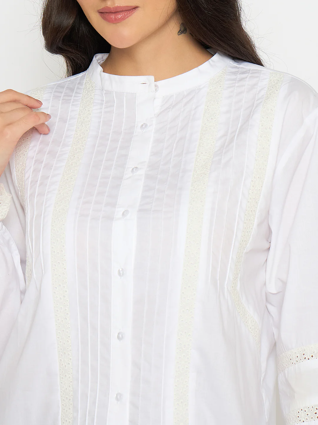 Madame Solid White Puff Sleeve Cotton Shirt - Image 7
