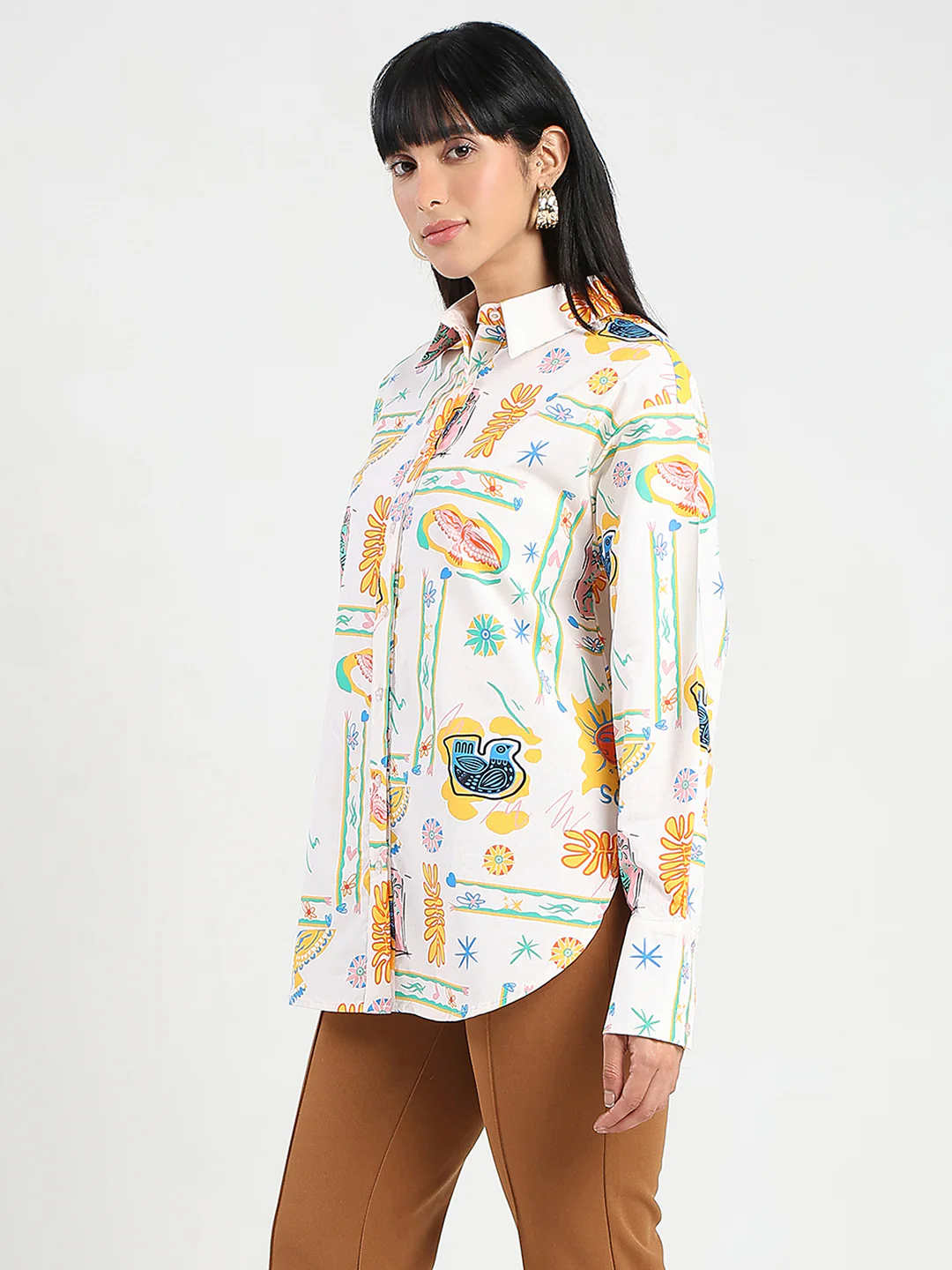 Madame All Over Print Beige Cotton Blend Shirt - Image 5