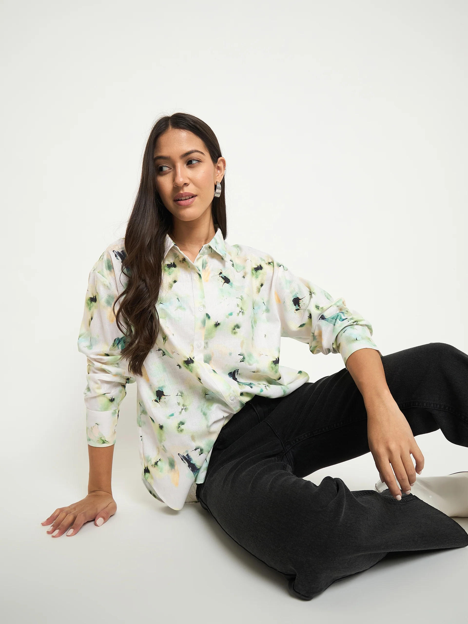 Madame All Over Botanical Print Lemon Yellow Shirt