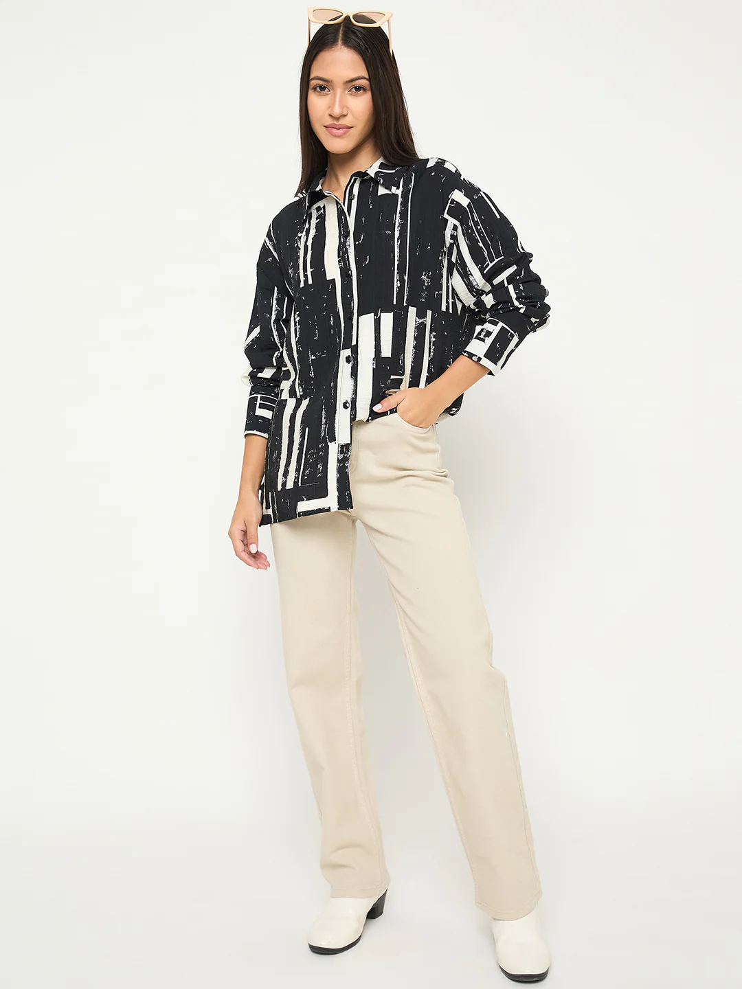 Madame All Over Print Black Cotton Blend Full Shirt - Image 2