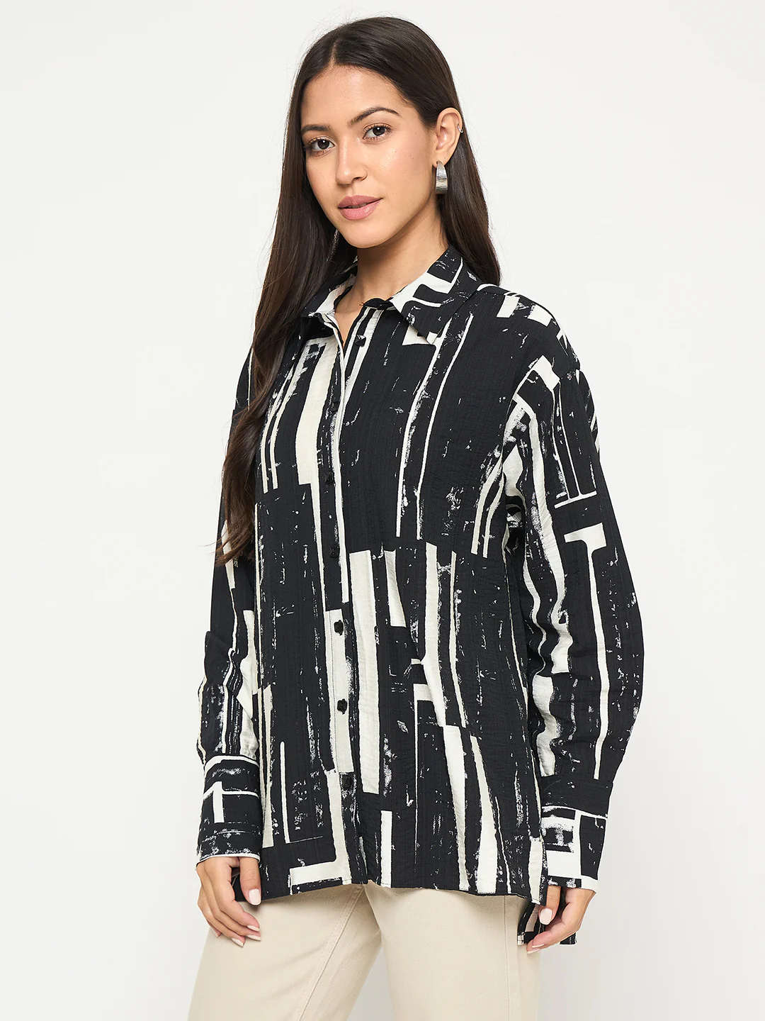Madame All Over Print Black Cotton Blend Full Shirt - Image 5