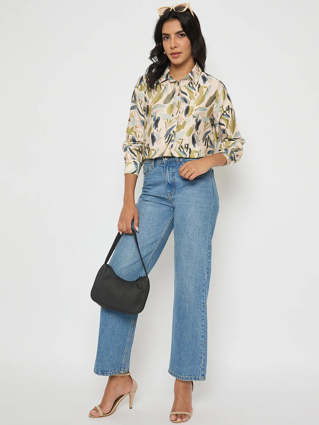 Madame Abstract Print Olive Green Rayon Blend Shirt - Image 2